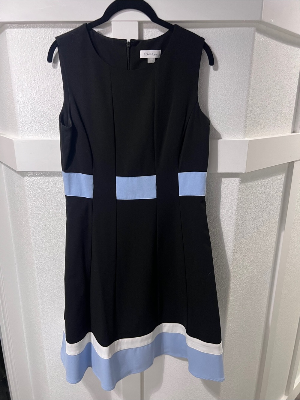 Calvin Klein Black Dress with Light Blue and White Band Accents